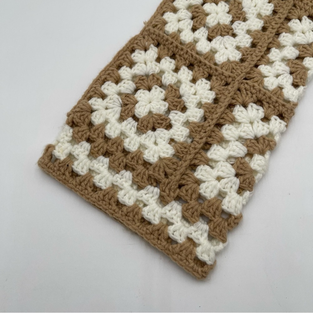 Dreamers by Debut Sweater Medium Large Cream Tan Crochet Granny Square Boho - Picture 5 of 10